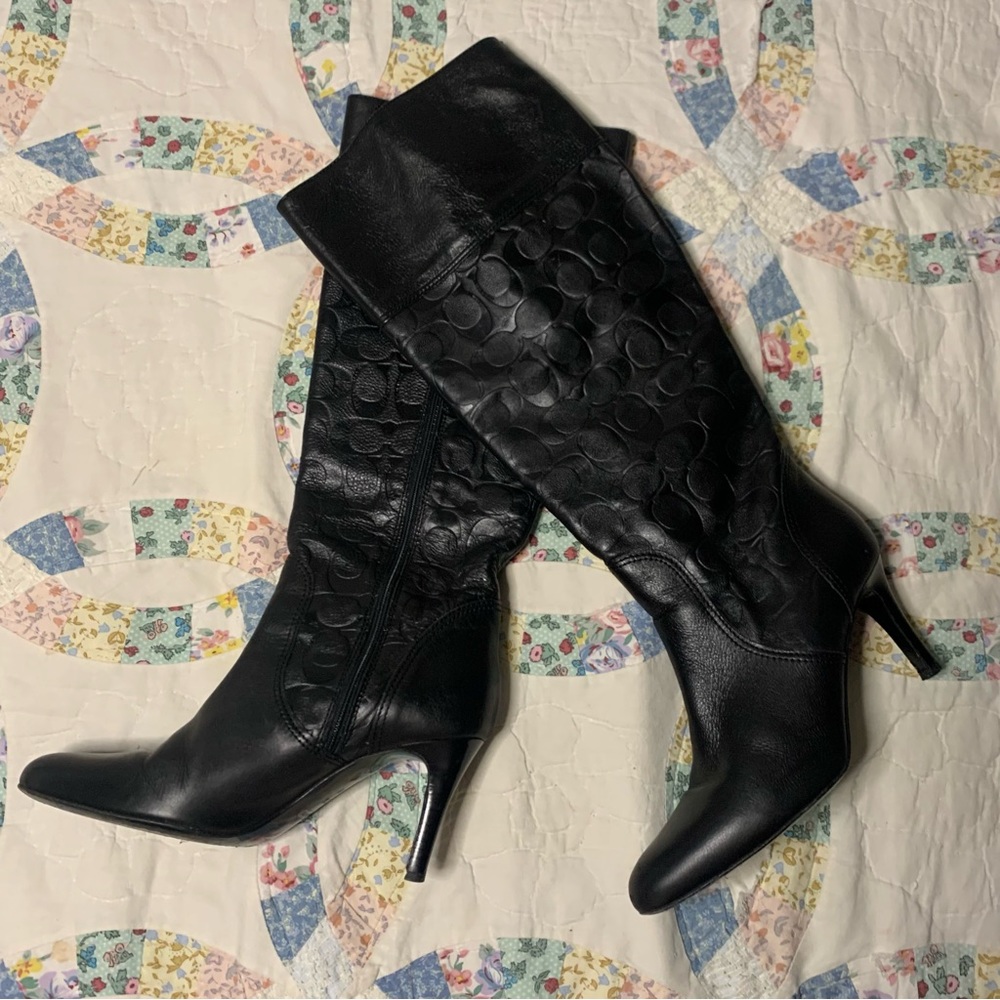 Coach Embossed  Ellita Black  Leather Boots